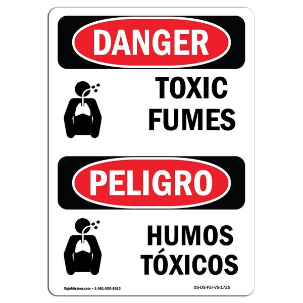 Signmission OSHA Sign, 10" Height, Rigid Plastic, Toxic Fumes, Bilingual Spanish, VS-1725 OS-DS-P-710-VS-1725